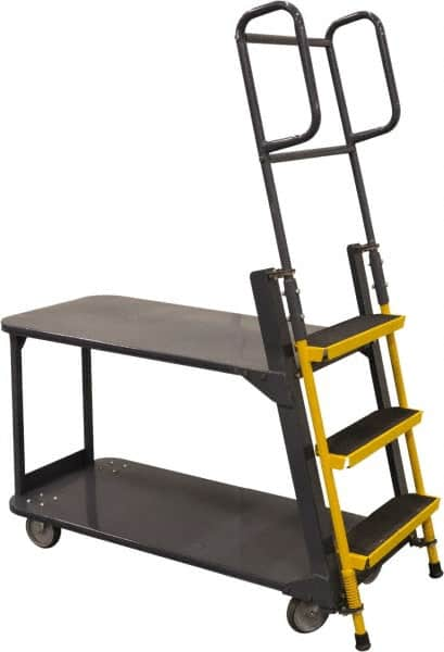 Ballymore - 63" 3 Step Ladder/Cart - Merchandise Ladder Cart, 1,000 Lb Capacity, 28" Platform Height, 21" Base Width x 51" Base Depth, Abrasive Mat Tread - Americas Tooling