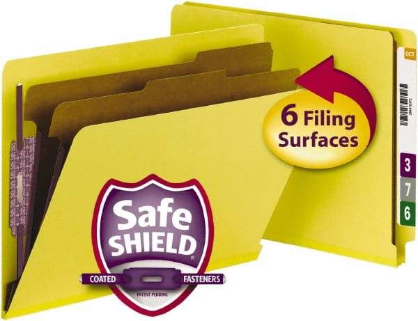 SMEAD - 8-1/2 x 11", Letter Size, Yellow, Classification Folders with End Tab Fastener - 23 Point Stock, Straight Tab Cut Location - Americas Tooling