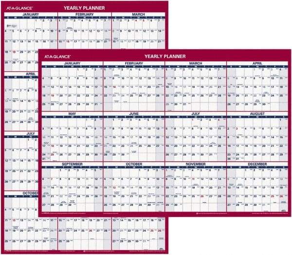 AT-A-GLANCE - 1 Sheet, 24 x 36", Wall Calendar - Blue & Red - Americas Tooling