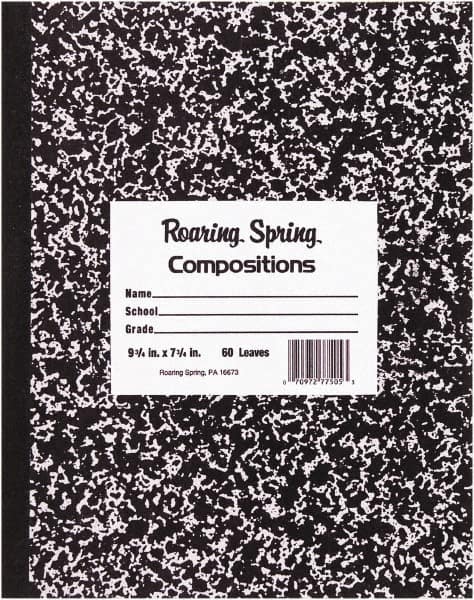 Roaring Spring - 48 Sheet, 8-1/2 x 7", Wide Ruled Composition Book - Black - Americas Tooling