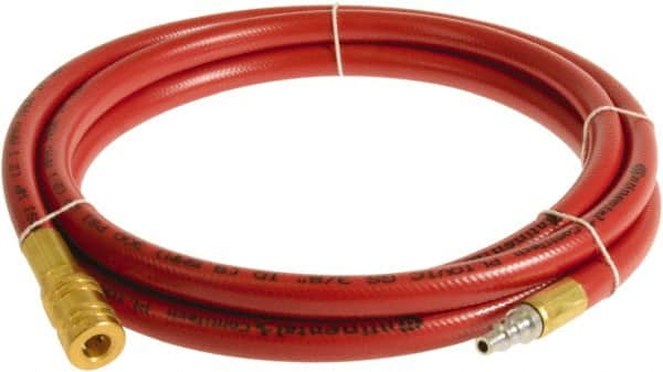 Continental ContiTech - 3/8" ID x 0.6" OD 3' Long Multipurpose Air Hose - Industrial Interchange Safety Coupler x Male Plug Ends, 300 Working psi, -10 to 158°F, 1/4" Fitting, Red - Americas Tooling