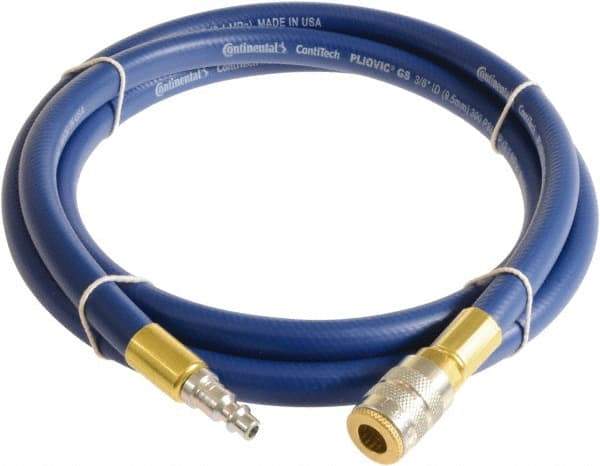 Continental ContiTech - 1/2" ID x 0.78" OD 5' Long Multipurpose Air Hose - Industrial Interchange Safety Coupler x Male Plug Ends, 300 Working psi, -10 to 158°F, 1/2" Fitting, Blue - Americas Tooling