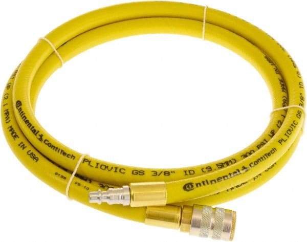 Continental ContiTech - 3/8" ID x 0.6" OD 3' Long Multipurpose Air Hose - Industrial Interchange Safety Coupler x Male Plug Ends, 300 Working psi, -10 to 158°F, 1/4" Fitting, Yellow - Americas Tooling