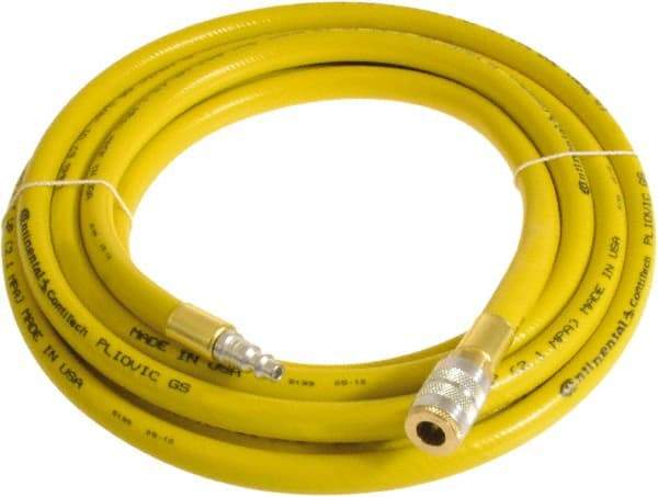 Continental ContiTech - 3/4" ID x 1.11" OD 3' Long Multipurpose Air Hose - Industrial Interchange Safety Coupler x Male Plug Ends, 250 Working psi, -10 to 158°F, 3/4" Fitting, Yellow - Americas Tooling