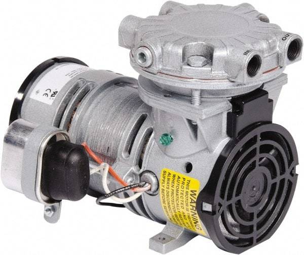 Gast - 1/6 hp, 0.8 CFM, 100 Max psi Piston Vacuum & Compressor Pump - 26 Hg/In, 110/115-1 Volt, 7.98" Long x 5.71" Wide x 5.97" High - Americas Tooling