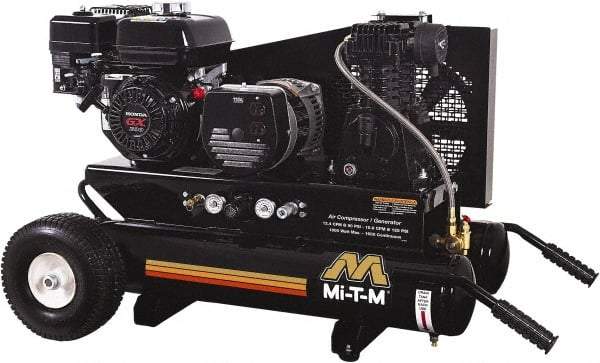 MI-T-M - 6.5 hp, 10.9 CFM, 125 Max psi, Air Compressor/Generator Combo Unit Portable Fuel Air Compressor - Honda GX200 OHV Engine, 12.4 CFM - Americas Tooling