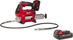 Milwaukee Tool - 10,000 Max psi, Flexible Battery-Operated Grease Gun - 14 oz Capacity, 31 Strokes per oz, Includes Grease Gun, Gauge Hose Assembly, Coupler, 30-Minute Charger, Carrying Case, (2)18 V Rechargeable Batteries & Extra 18V Li-Ion Battery - Americas Tooling