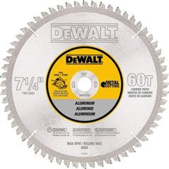 DeWALT - 7-1/4" Diam, 5/8" Arbor Hole Diam, 60 Tooth Wet & Dry Cut Saw Blade - High Speed Steel, Crosscut Action, Standard Round Arbor - Americas Tooling