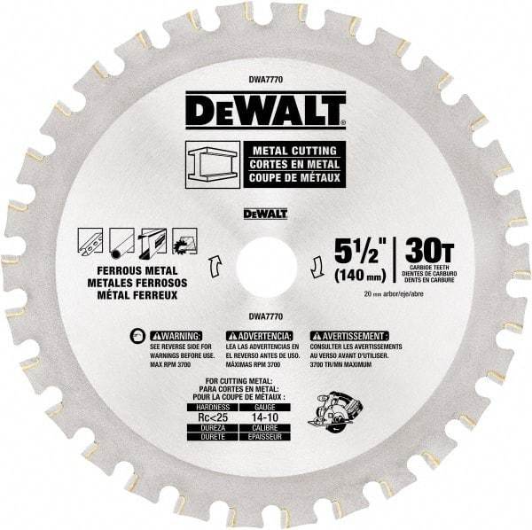 DeWALT - 5-1/2" Diam, 25/32" Arbor Hole Diam, 30 Tooth Wet & Dry Cut Saw Blade - High Speed Steel, Crosscut Action, Standard Round Arbor - Americas Tooling