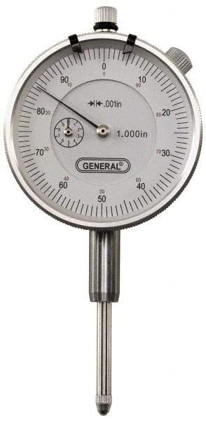 General - 0-100 Dial Reading, 0.001" Graduation Dial Drop Indicator - 2-1/4" Dial, 0.1" Range per Revolution, Revolution Counter - Americas Tooling