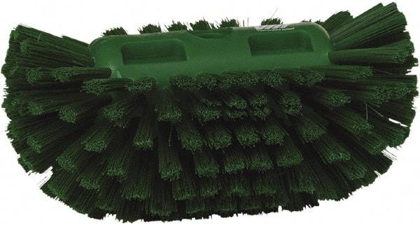 Vikan - 1-1/2" Bristle Length, Polyester Utility Scrub Brush - 5-1/2" Wide Head, 8" OAL, European Threaded Handle, Green, Polypropylene Block - Americas Tooling