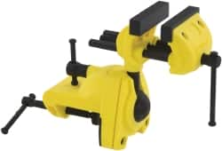 Stanley - 2-7/8" Jaw Width, 3" Opening Capacity, 1-1/2" Throat Depth, Cast Aluminum Swivel Bench Vise - Clamp-On Base Attachment, 7" Long x 3-1/4" Wide x 9-1/2" High - Americas Tooling