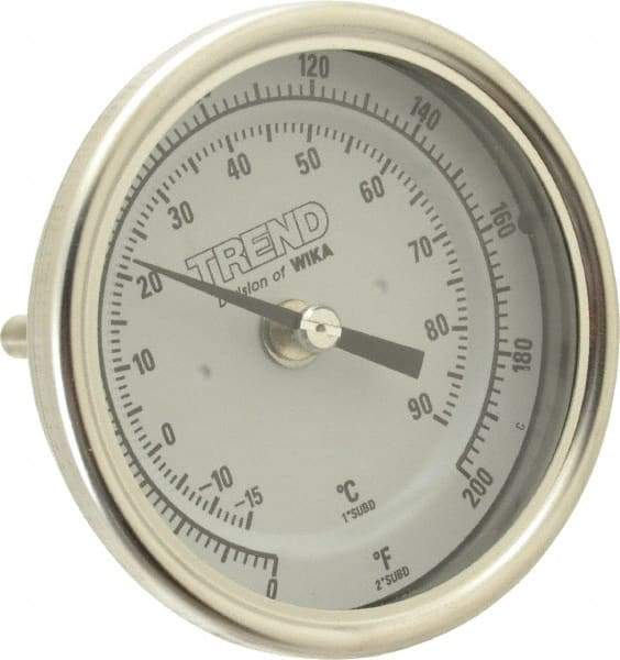 Wika - 2-1/2 Inch Long Stem, 3 Inch Dial Diameter, Stainless Steel, Back Connected Bi-Metal Thermometer - -15 to 90°C, 1% Accuracy - Americas Tooling