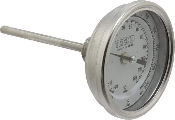 Wika - 4 Inch Long Stem, 3 Inch Dial Diameter, Stainless Steel, Back Connected Bi-Metal Thermometer - -20 to 120°C, 1% Accuracy - Americas Tooling