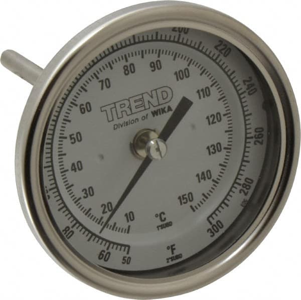 Wika - 4 Inch Long Stem, 3 Inch Dial Diameter, Stainless Steel, Back Connected Bi-Metal Thermometer - 10 to 150°C, 1% Accuracy - Americas Tooling