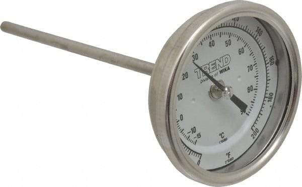 Wika - 6 Inch Long Stem, 3 Inch Dial Diameter, Stainless Steel, Back Connected Bi-Metal Thermometer - -15 to 90°C, 1% Accuracy - Americas Tooling