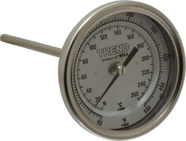 Wika - 6 Inch Long Stem, 3 Inch Dial Diameter, Stainless Steel, Back Connected Bi-Metal Thermometer - 10 to 260°C, 1% Accuracy - Americas Tooling