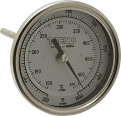 Wika - 6 Inch Long Stem, 3 Inch Dial Diameter, Stainless Steel, Back Connected Bi-Metal Thermometer - 100 to 540°C, 1% Accuracy - Americas Tooling