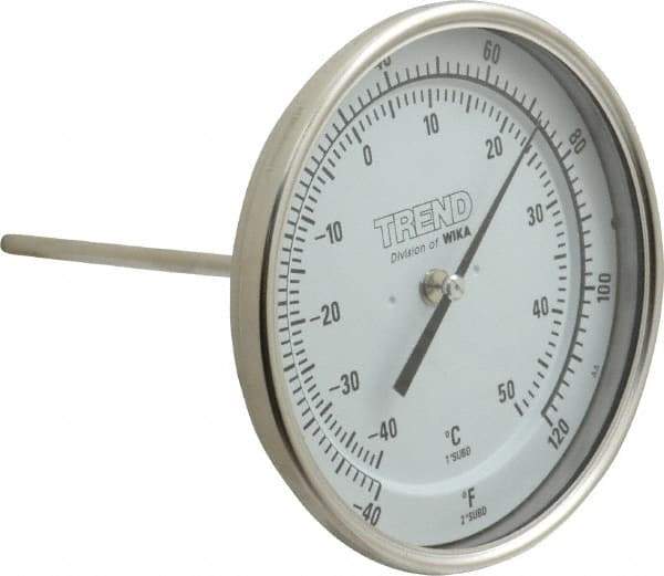 Wika - 6 Inch Long Stem, 5 Inch Dial Diameter, Stainless Steel, Back Connected Bi-Metal Thermometer - -40 to 50°C, 1% Accuracy - Americas Tooling