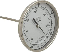 Wika - 6 Inch Long Stem, 5 Inch Dial Diameter, Stainless Steel, Back Connected Bi-Metal Thermometer - 65 to 400°C, 1% Accuracy - Americas Tooling