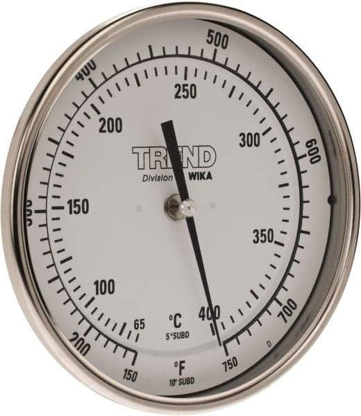 Wika - 9 Inch Long Stem, 5 Inch Dial Diameter, Stainless Steel, Back Connected Bi-Metal Thermometer - 65 to 400°C, 1% Accuracy - Americas Tooling