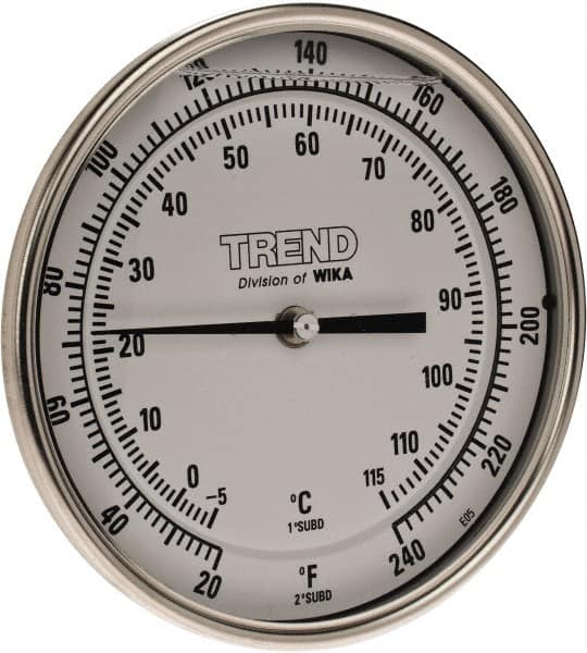 Wika - 4 Inch Long Stem, 5 Inch Dial Diameter, Stainless Steel, Back Connected Bi-Metal Thermometer - -5 to 115°C, 1% Accuracy - Americas Tooling