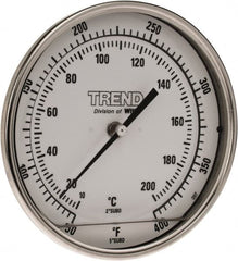 Wika - 4 Inch Long Stem, 5 Inch Dial Diameter, Stainless Steel, Back Connected Bi-Metal Thermometer - 10 to 200°C, 1% Accuracy - Americas Tooling