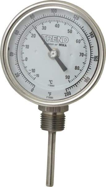 Wika - 2-1/2 Inch Long Stem, 3 Inch Dial Diameter, Stainless Steel, Bottom Connected Bi-Metal Thermometer - -15 to 90°C, 1% Accuracy - Americas Tooling