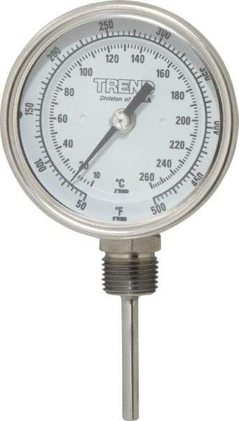 Wika - 2-1/2 Inch Long Stem, 3 Inch Dial Diameter, Stainless Steel, Bottom Connected Bi-Metal Thermometer - 10 to 260°C, 1% Accuracy - Americas Tooling