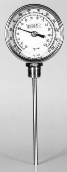 Wika - 9 Inch Long Stem, 5 Inch Dial Diameter, Stainless Steel, Bottom Connected Bi-Metal Thermometer - -20 to 60°C, 1% Accuracy - Americas Tooling