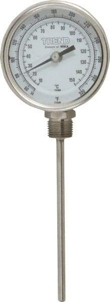 Wika - 6 Inch Long Stem, 3 Inch Dial Diameter, Stainless Steel, Bottom Connected Bi-Metal Thermometer - 10 to 150°C, 1% Accuracy - Americas Tooling