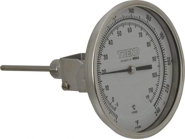 Wika - 4 Inch Long Stem, 5 Inch Dial Diameter, Stainless Steel, Adjustable Angle Bi-Metal Thermometer - -5 to 115°C, 1% Accuracy - Americas Tooling