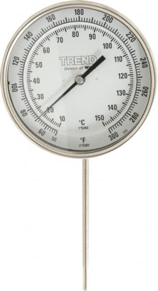 Wika - 6 Inch Long Stem, 5 Inch Dial Diameter, Stainless Steel, Adjustable Angle Bi-Metal Thermometer - 10 to 150°C, 1% Accuracy - Americas Tooling