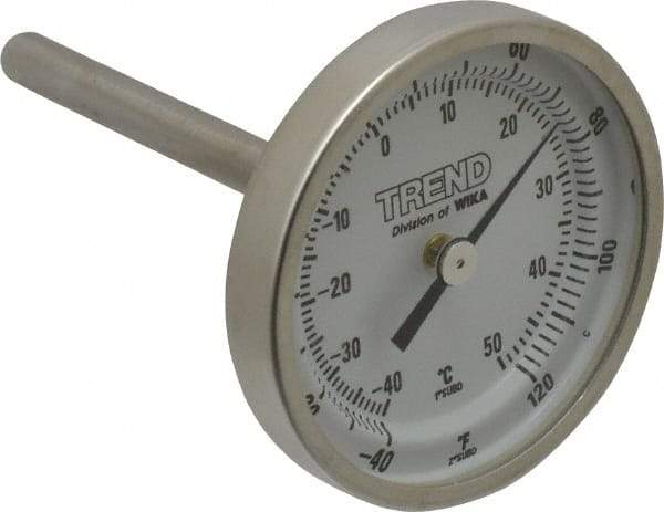 Wika - 2-1/2 Inch Long Stem, 2 Inch Dial Diameter, Stainless Steel, Back Connected Bi-Metal Thermometer - -40 to 50°C, 1% Accuracy - Americas Tooling