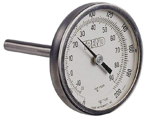 Wika - 2-1/2 Inch Long Stem, 2 Inch Dial Diameter, Stainless Steel, Back Connected Bi-Metal Thermometer - 100 to 540°C, 1% Accuracy - Americas Tooling