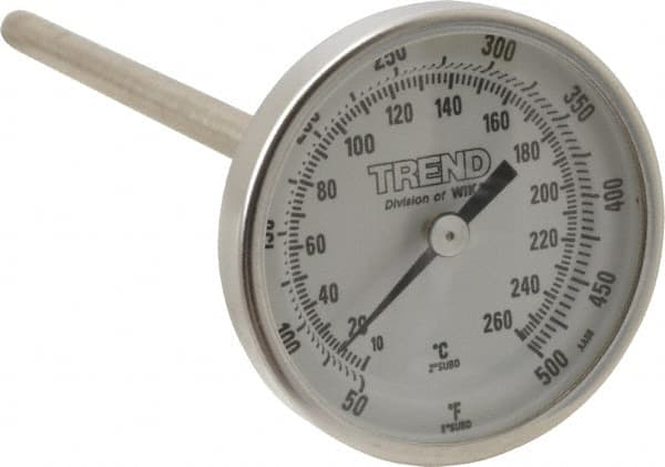 Wika - 6 Inch Long Stem, 2 Inch Dial Diameter, Stainless Steel, Back Connected Bi-Metal Thermometer - 10 to 260°C, 1% Accuracy - Americas Tooling