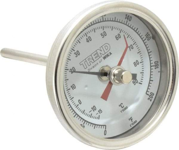 Wika - 4 Inch Long Stem, 3 Inch Dial Diameter, Stainless Steel, Back Connected Bi-Metal Thermometer - -15 to 90°C, 1% Accuracy - Americas Tooling