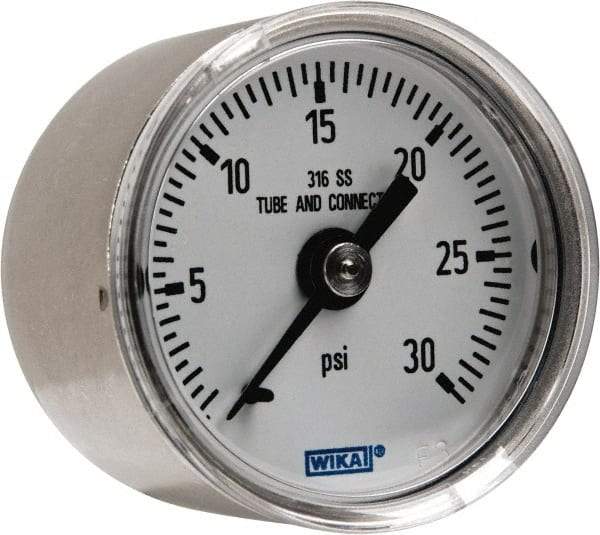 Wika - 1-1/2" Dial, 1/8 Thread, 0-30 Scale Range, Pressure Gauge - Center Back Connection Mount, Accurate to 2.5% of Scale - Americas Tooling