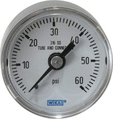 Wika - 1-1/2" Dial, 1/8 Thread, 0-60 Scale Range, Pressure Gauge - Center Back Connection Mount, Accurate to 2.5% of Scale - Americas Tooling