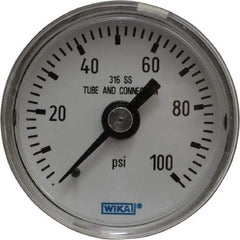 Wika - 1-1/2" Dial, 1/8 Thread, 0-100 Scale Range, Pressure Gauge - Center Back Connection Mount, Accurate to 2.5% of Scale - Americas Tooling