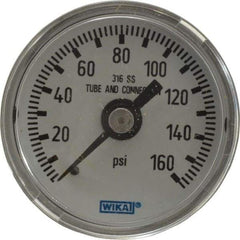 Wika - 1-1/2" Dial, 1/8 Thread, 0-160 Scale Range, Pressure Gauge - Center Back Connection Mount, Accurate to 2.5% of Scale - Americas Tooling