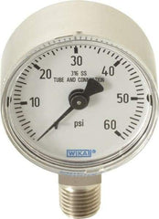 Wika - 2" Dial, 1/4 Thread, 0-60 Scale Range, Pressure Gauge - Lower Connection Mount, Accurate to 2.5% of Scale - Americas Tooling