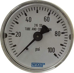 Wika - 2" Dial, 1/4 Thread, 0-100 Scale Range, Pressure Gauge - Center Back Connection Mount, Accurate to 2.5% of Scale - Americas Tooling