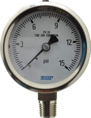 Wika - 2-1/2" Dial, 1/4 Thread, 0-15 Scale Range, Pressure Gauge - Lower Connection Mount, Accurate to 1.5% of Scale - Americas Tooling