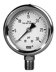 Wika - 4" Dial, 1/2 Thread, 30-0-160 Scale Range, Pressure Gauge - Lower Back Connection Mount, Accurate to 1% of Scale - Americas Tooling