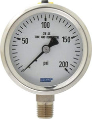 Wika - 2-1/2" Dial, 1/4 Thread, 0-200 Scale Range, Pressure Gauge - Lower Connection Mount, Accurate to 1.5% of Scale - Americas Tooling