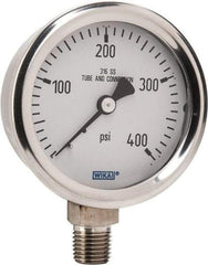 Wika - 2-1/2" Dial, 1/4 Thread, 0-400 Scale Range, Pressure Gauge - Lower Connection Mount, Accurate to 1.5% of Scale - Americas Tooling