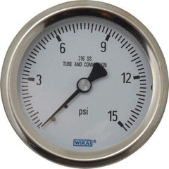 Wika - 2-1/2" Dial, 1/4 Thread, 0-15 Scale Range, Pressure Gauge - Center Back Connection Mount, Accurate to 1.5% of Scale - Americas Tooling