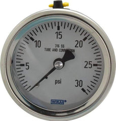 Wika - 2-1/2" Dial, 1/4 Thread, 0-30 Scale Range, Pressure Gauge - Center Back Connection Mount, Accurate to 1.5% of Scale - Americas Tooling