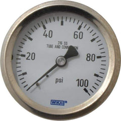 Wika - 2-1/2" Dial, 1/4 Thread, 0-100 Scale Range, Pressure Gauge - Center Back Connection Mount, Accurate to 1.5% of Scale - Americas Tooling